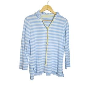 J. Jill Womens Blue and White Stripe 3/4 Sleeves Drawcord Hooded Top Size MP